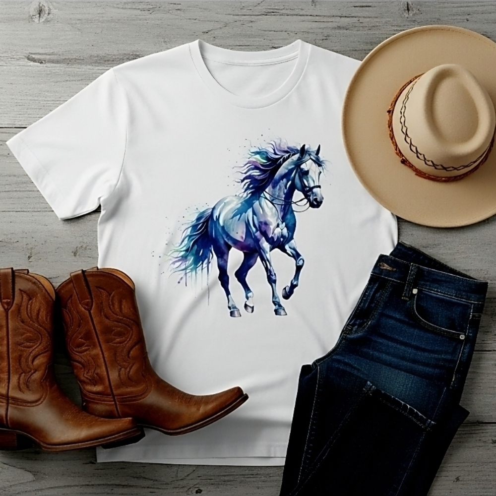 Watercolor Running Horse Tee • Western Cowgirl Graphic Shirt • Boho Horse Lover